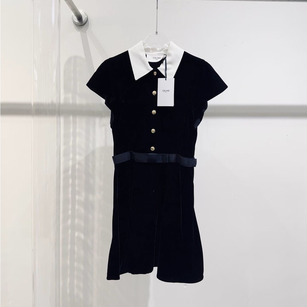 π©steal authentic Celine Black Dress with White Collar